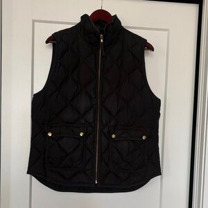 J. Crew Dark Quilted Vest with Gold Accents